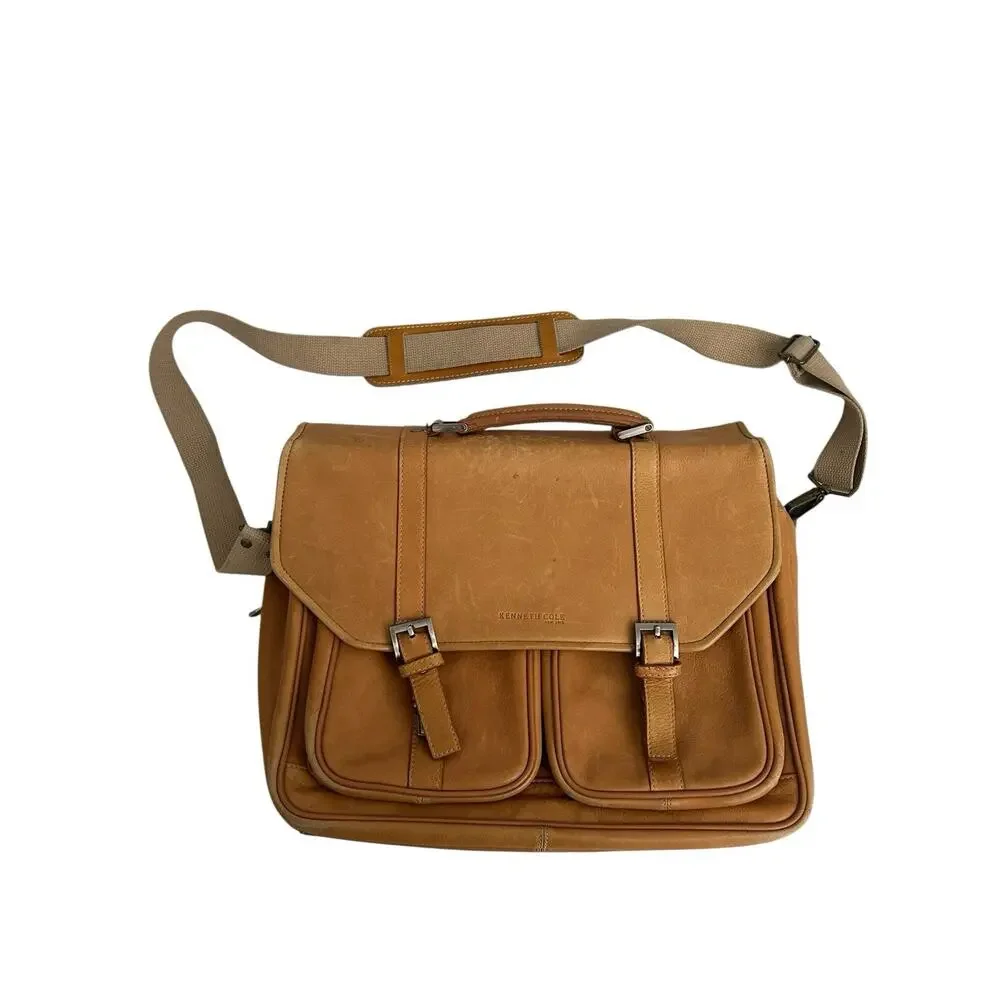 Vtg Kenneth Cole New York Leather Messenger Madmen Crossbody Bag Briefcase